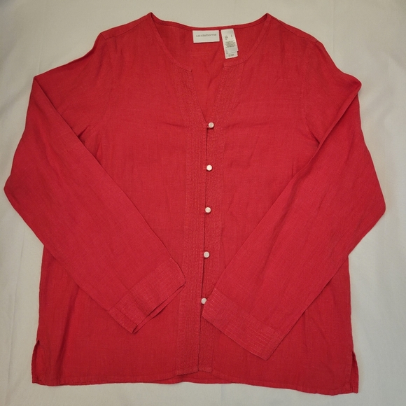 100% Linen Tunic Blouse Size L By Liz Claiborne - Picture 4 of 10